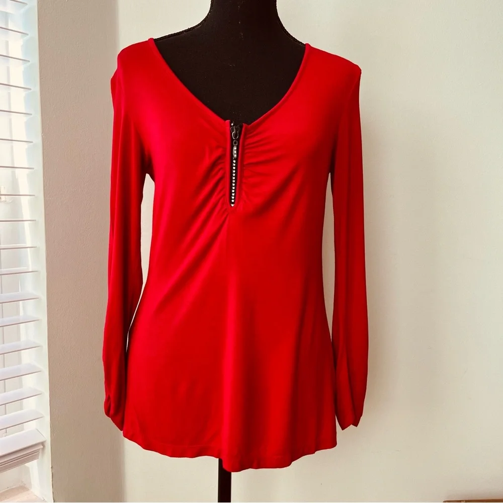 Boston Proper Rhinestone Zip Front Top